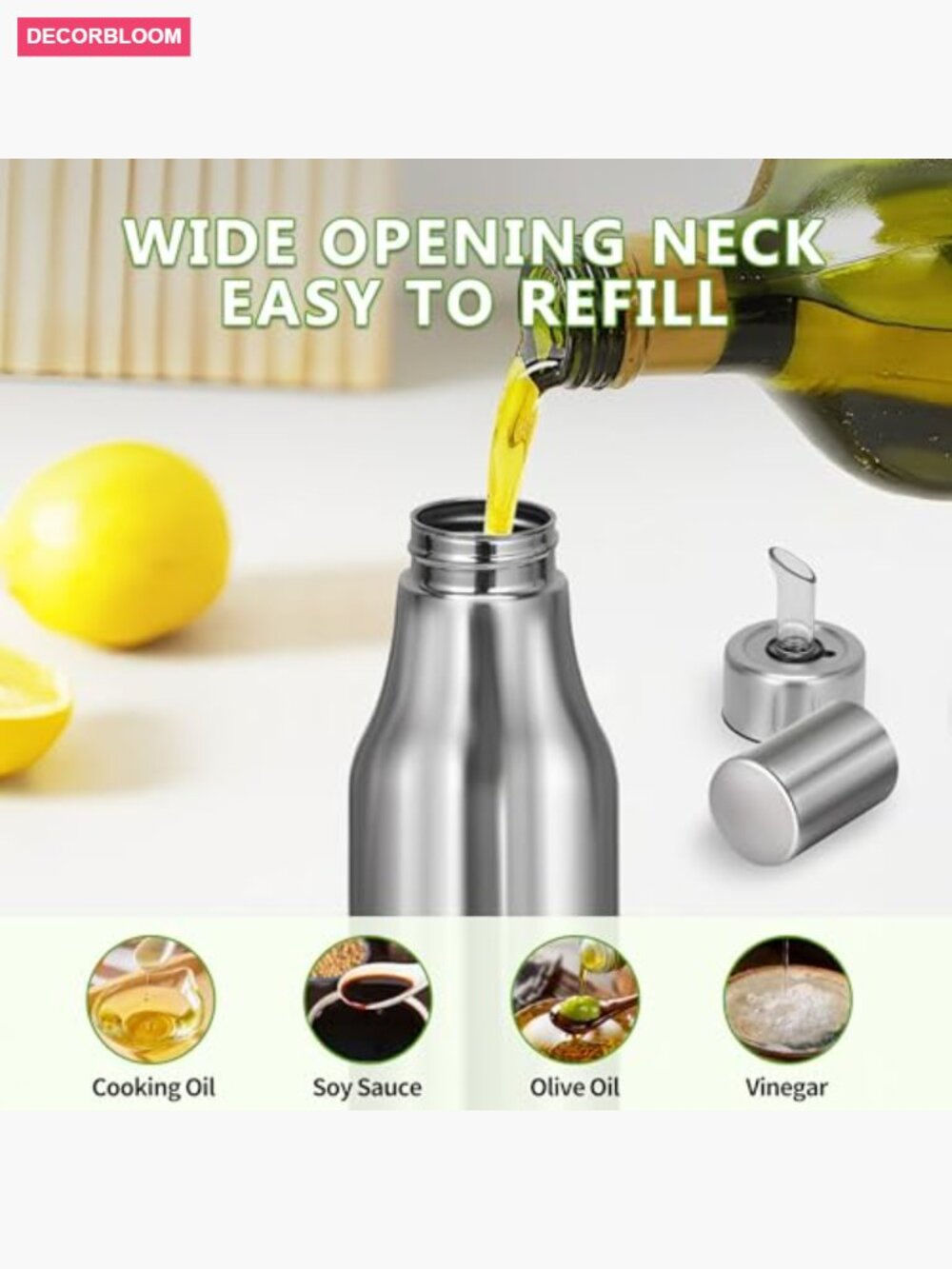 Stainless Steel Oil Dispenser Bottle - Leak-Proof Olive Oil Decanter for - Picture 5 of 7